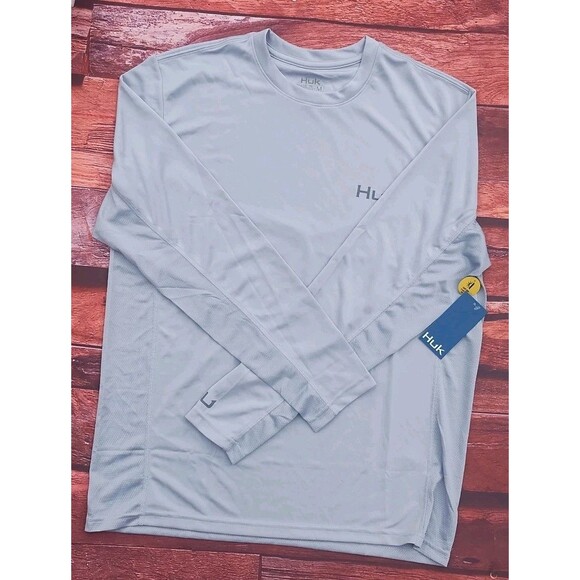 HUK Icon X Long Sleeve Gray Performance Fishing Shirt Men's Size Medium UPF 50+ - Picture 1 of 3